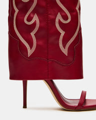 RAVINE Western Red Knee-High Cuffed Stiletto Heel Women's Boot