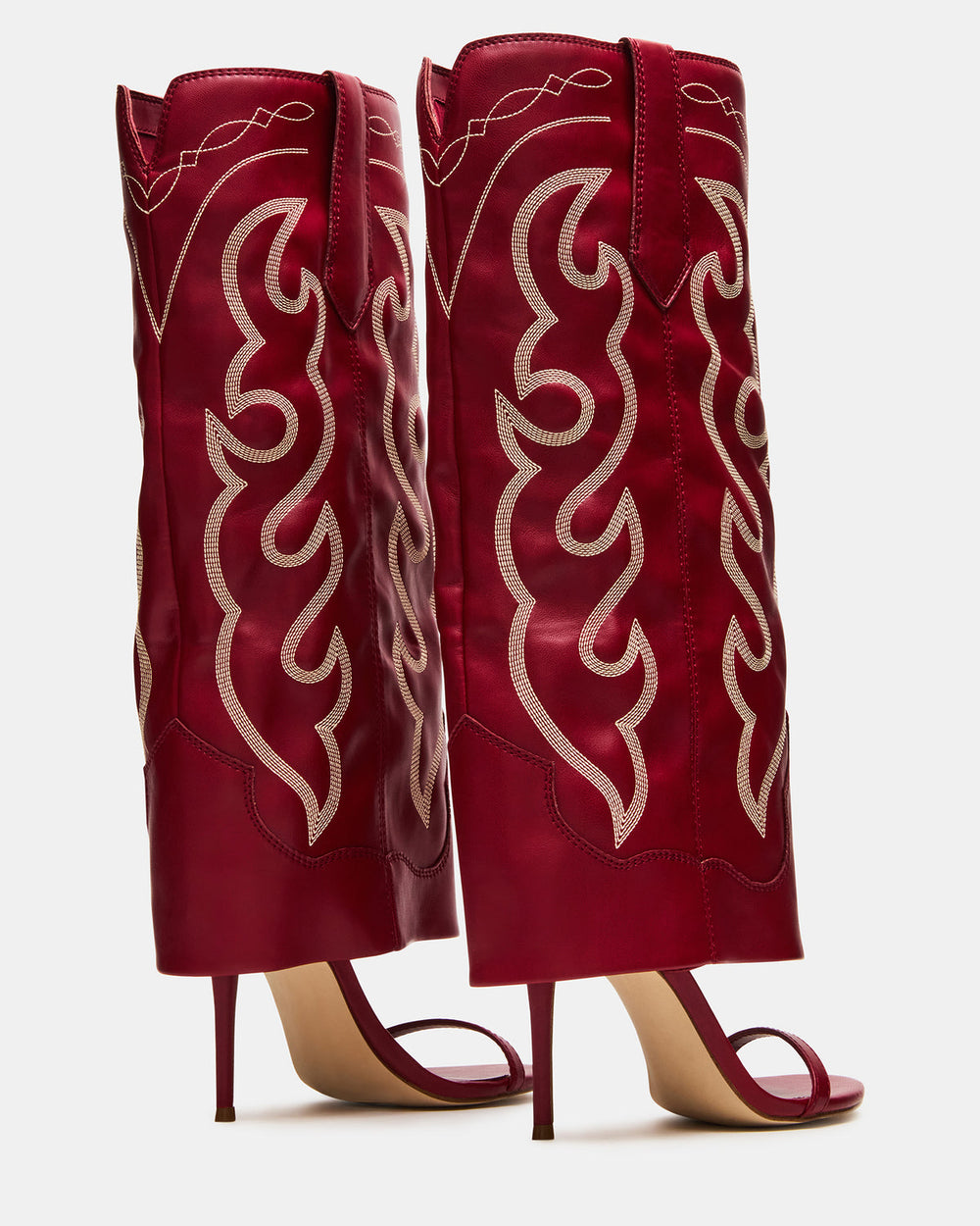 RAVINE Western Red Knee-High Cuffed Stiletto Heel Women's Boot