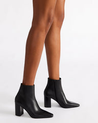 AIDAN Black Leather Block Heel Ankle Boot | Women's Booties