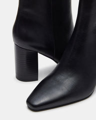 AIDAN Black Leather Block Heel Ankle Boot | Women's Booties