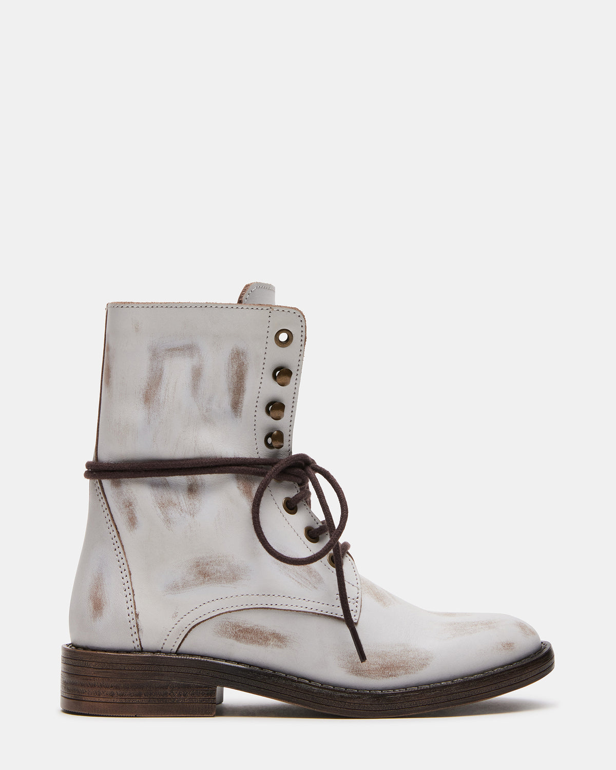 DEVIE White Leather Lace-Up Combat Bootie | Women's Booties