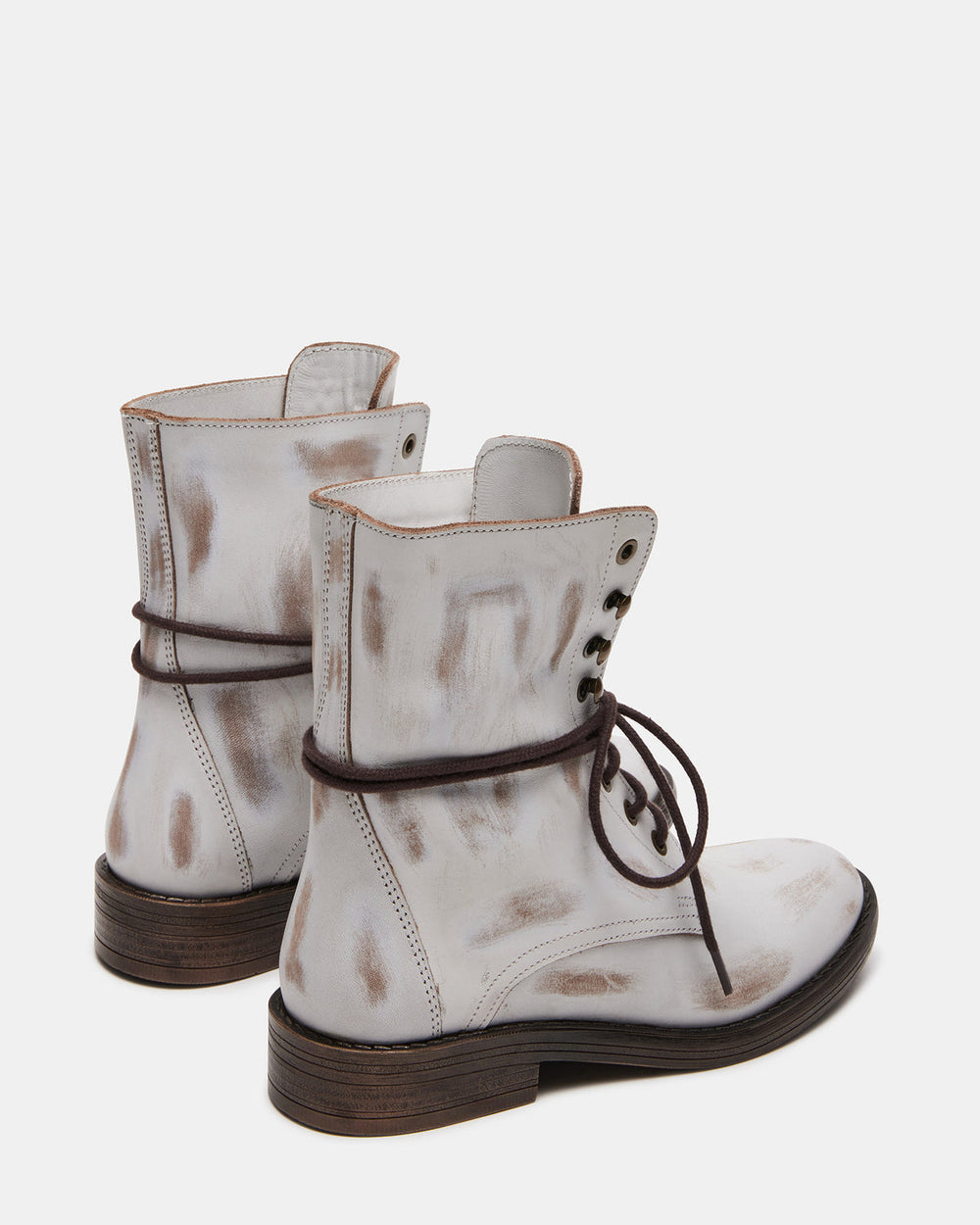 DEVIE White Leather Lace-Up Combat Bootie | Women's Booties