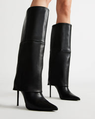 SMITH Black Leather Women's Cuffed Stiletto Boot