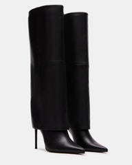SMITH Black Leather Women's Cuffed Stiletto Boot