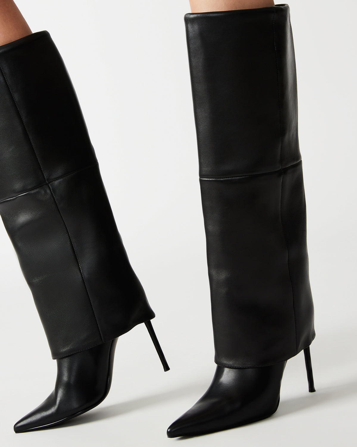 SMITH Black Leather Women's Cuffed Stiletto Boot