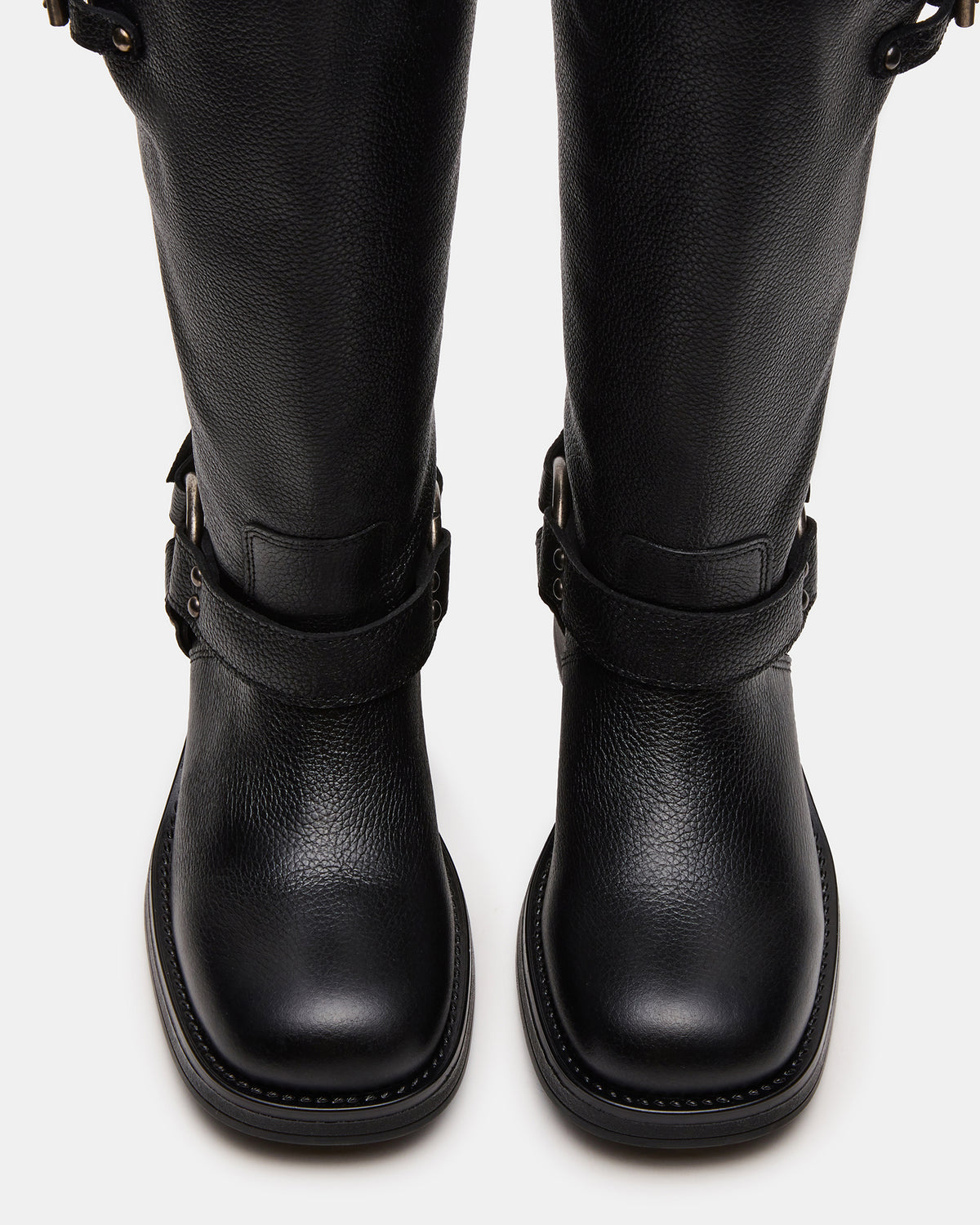 ASTOR Black Leather Wide Calf Knee-High Women's Boot