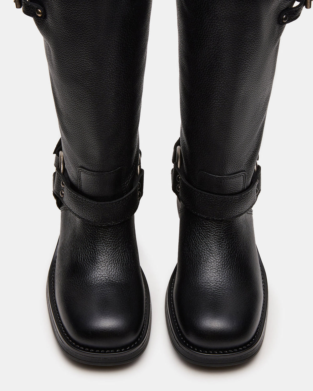 ASTOR Black Leather Wide Calf Knee-High Women's Boot