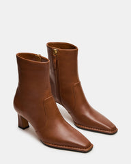 FARE Tan Leather Square Toe Women's Ankle Boot