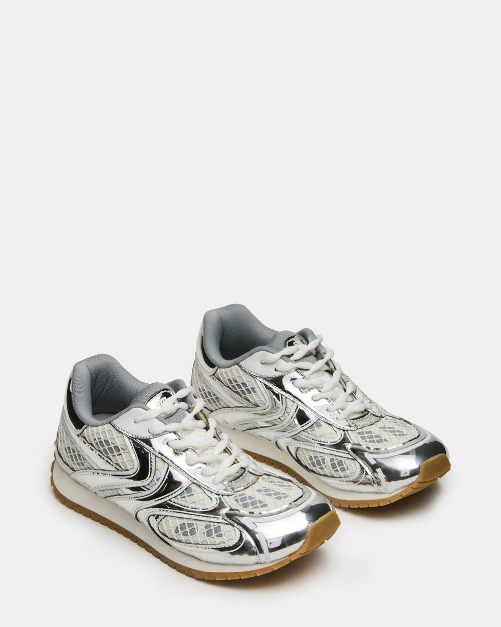PAGER Silver Multi Low-Top Lace-Up Mesh Women's Sneaker