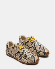 AZIEL Tan Snake Low-Top Lace-Up Women's Sneakers