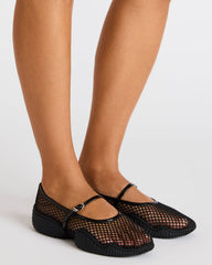 VICKEE Black Mesh Mary Jane Buckle Chunky Sole Ballet Women's Sneaker