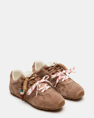 AZIEL Charm Taupe Suede Low-Top Lace-Up Women's Sneakers