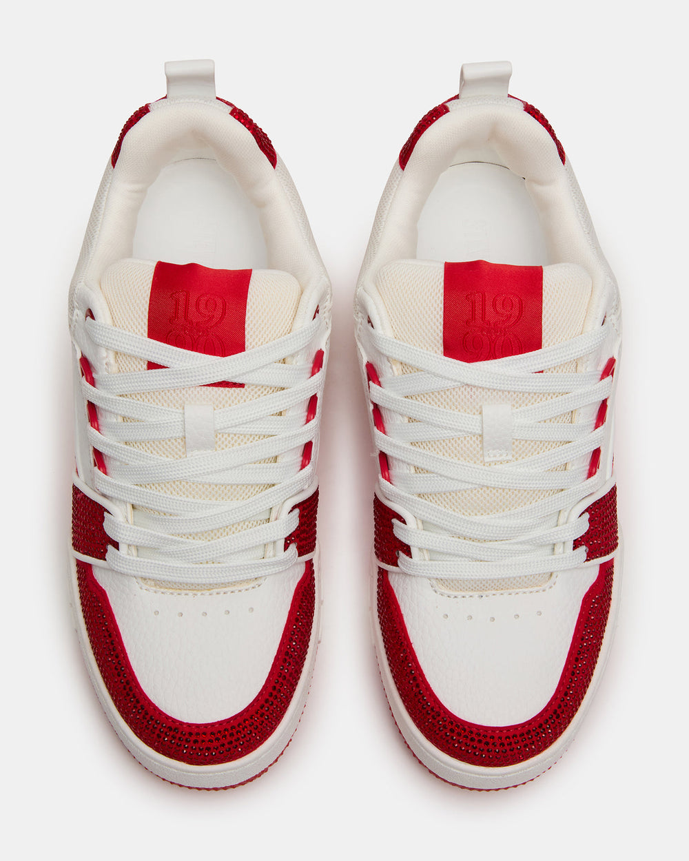 SKATER Red/White Rhinestones Low-Top Lace-Up Women's Sneaker
