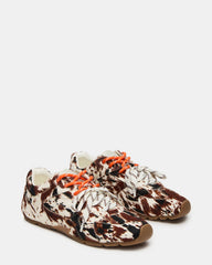 AZIEL Brown Cow Print Low-Top Lace-Up Women's Sneakers