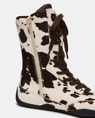 PAXTIN Brown Cow Print Women's High-Top Lace-Up Sneaker