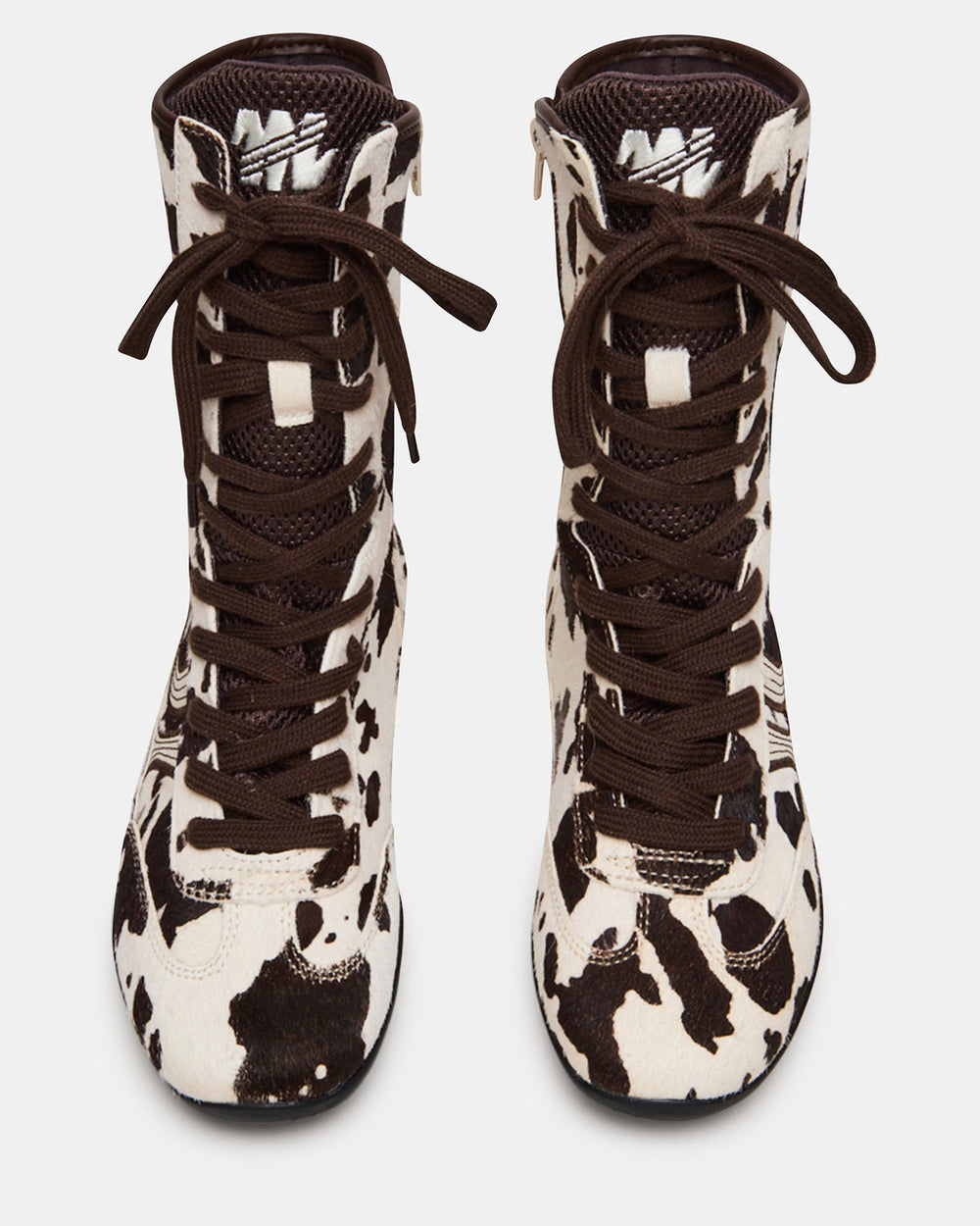 PAXTIN Brown Cow Print Women's High-Top Lace-Up Sneaker