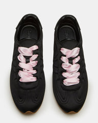 ABBI Black Satin Low-Top Lace-Up Women's Sneaker