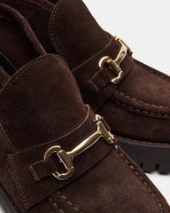 LEON Chocolate Brown Suede Platform Lug Sole Women's Loafer