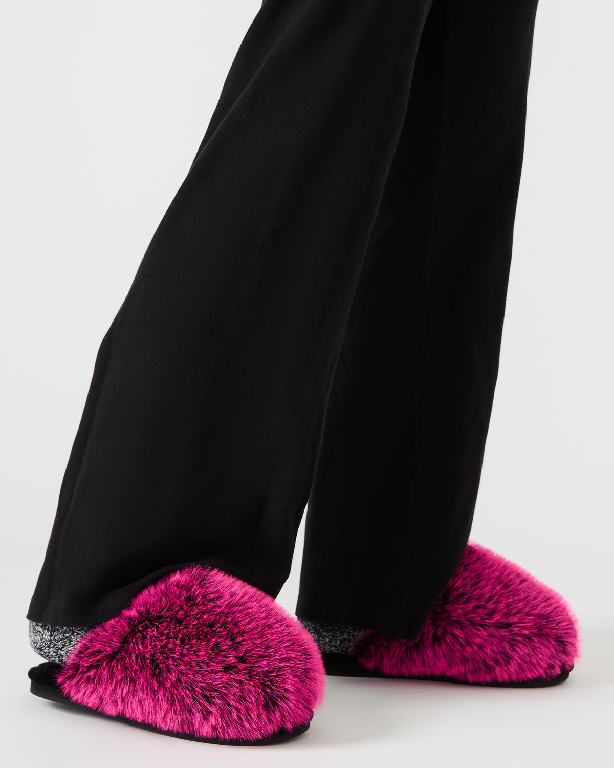 POOF Fushia Slip-On Faux Fur Mule Women's Flat