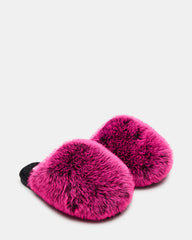 POOF Fushia Slip-On Faux Fur Mule Women's Flat