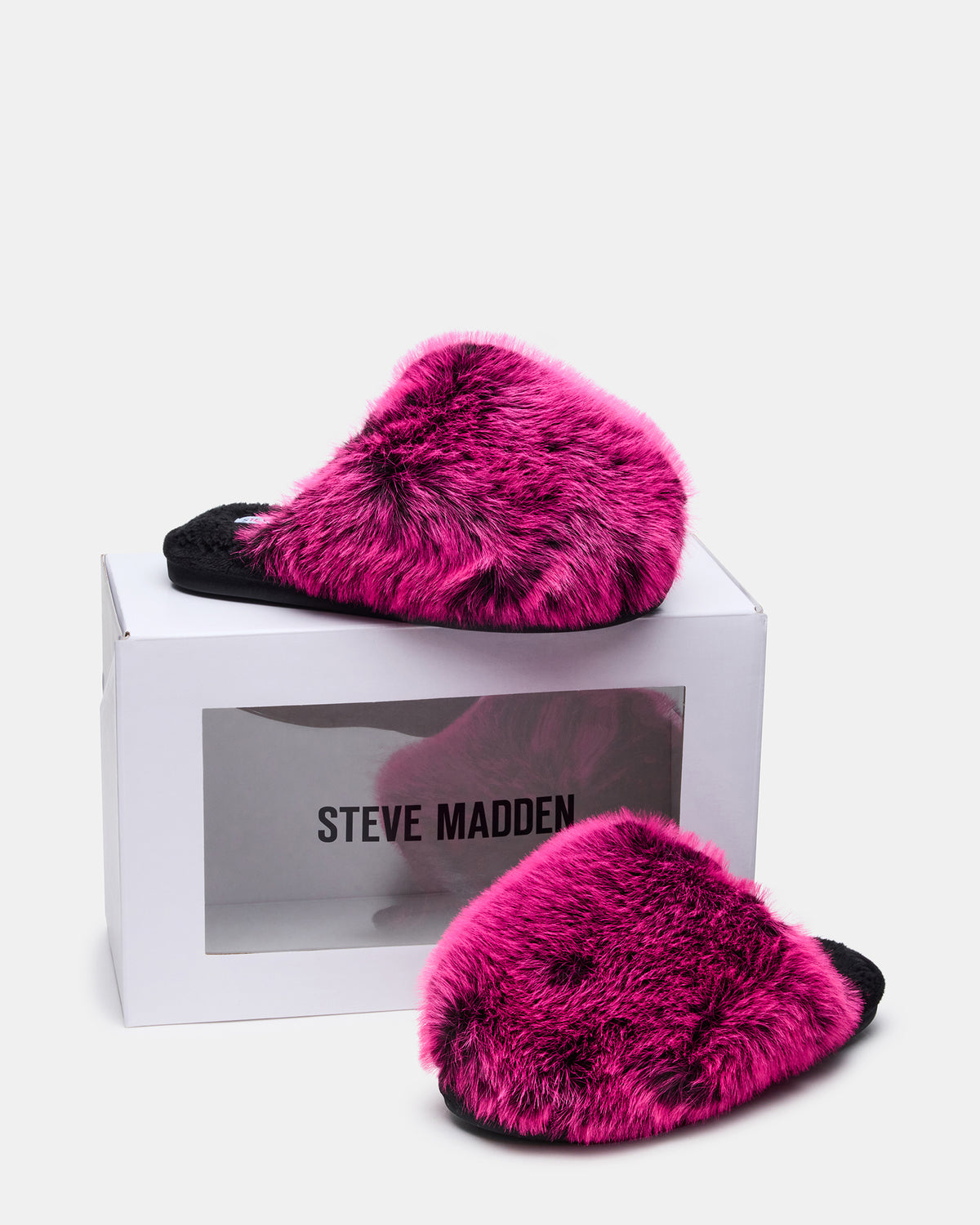 POOF Fushia Slip-On Faux Fur Mule Women's Flat