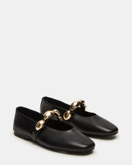 POPPIN Black Leather Mary Jane Ballet Women's Flat