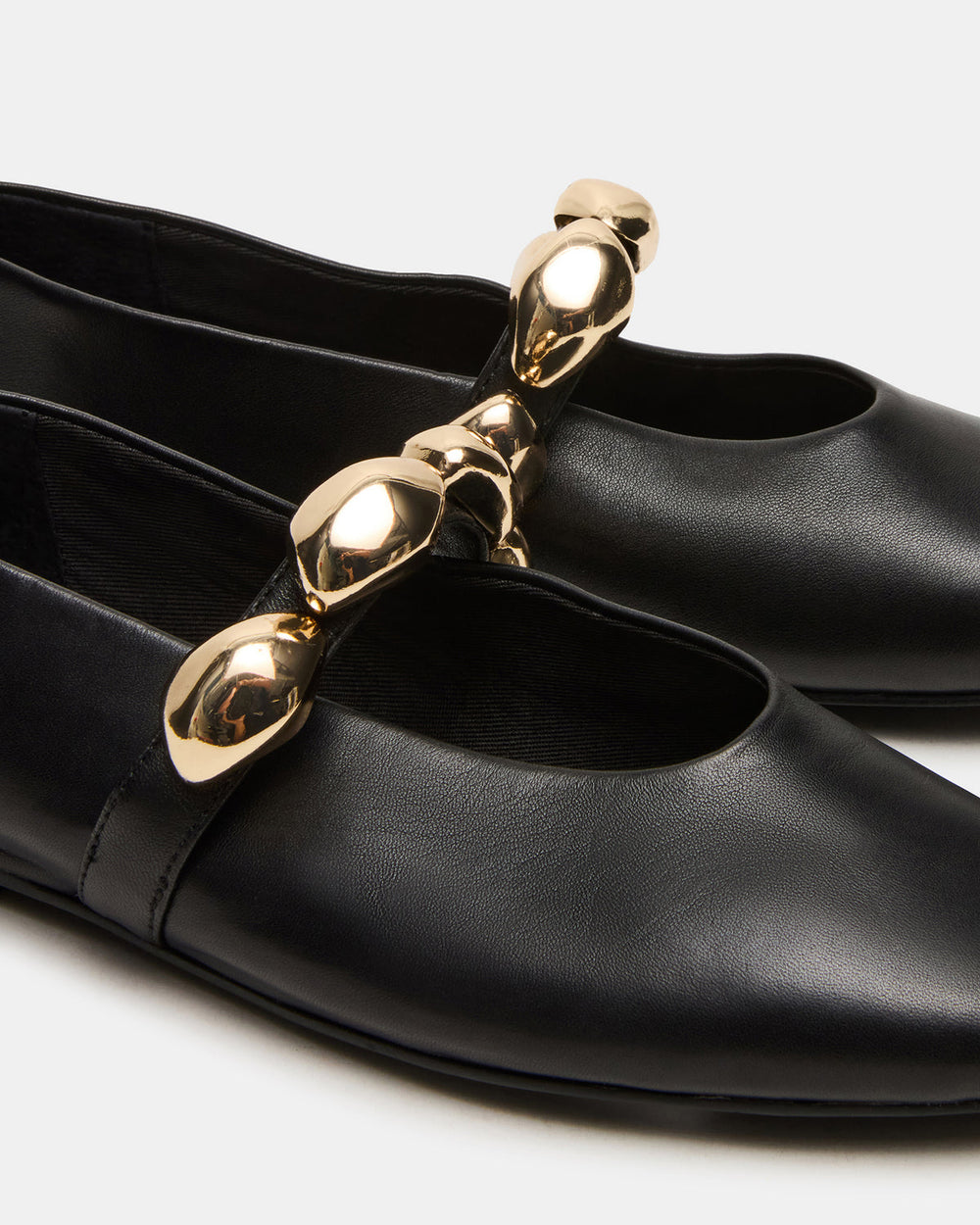 POPPIN Black Leather Mary Jane Ballet Women's Flat