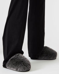 POOF GREY Slip-On Faux Fur Mule Women's Flat