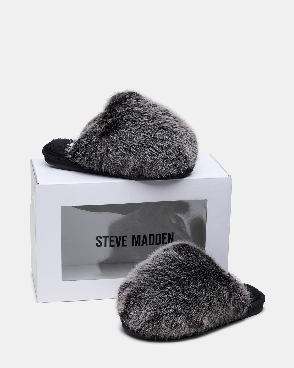 POOF GREY Slip-On Faux Fur Mule Women's Flat