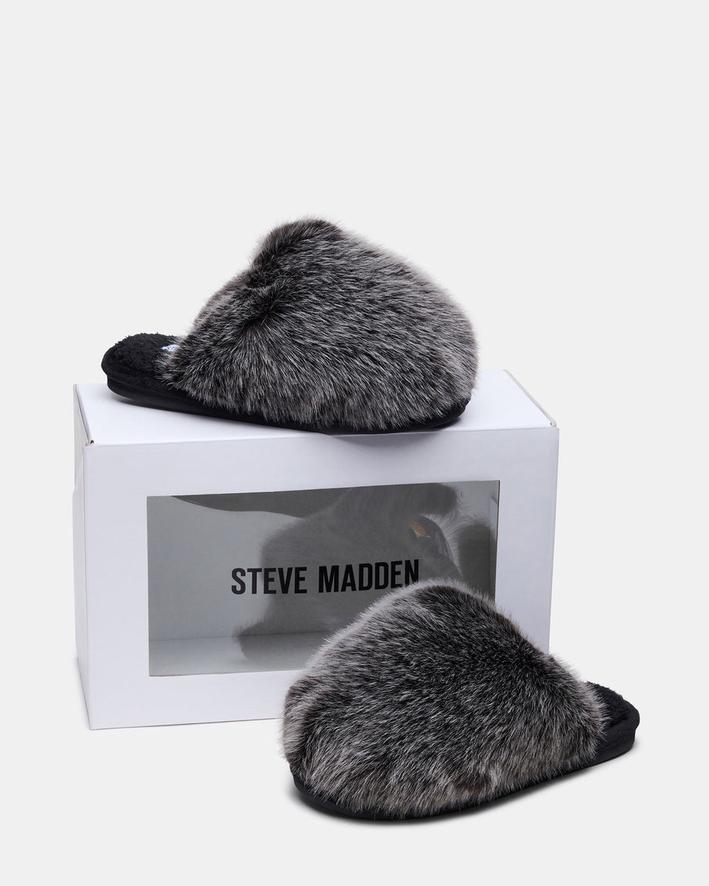 POOF GREY Slip-On Faux Fur Mule Women's Flat