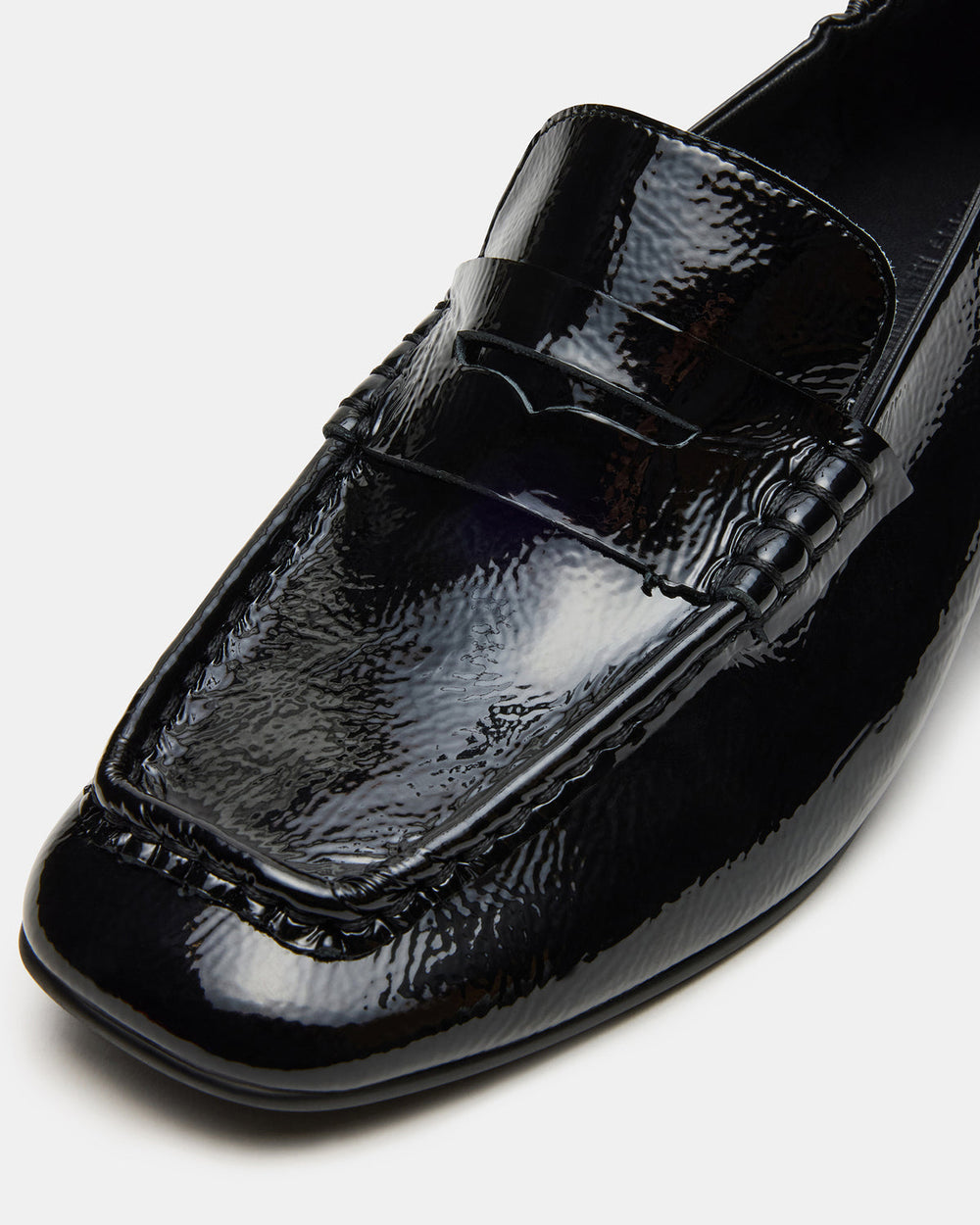 ESTEE Black Crinkle Patent Square-Toe Heeled Women's Loafer