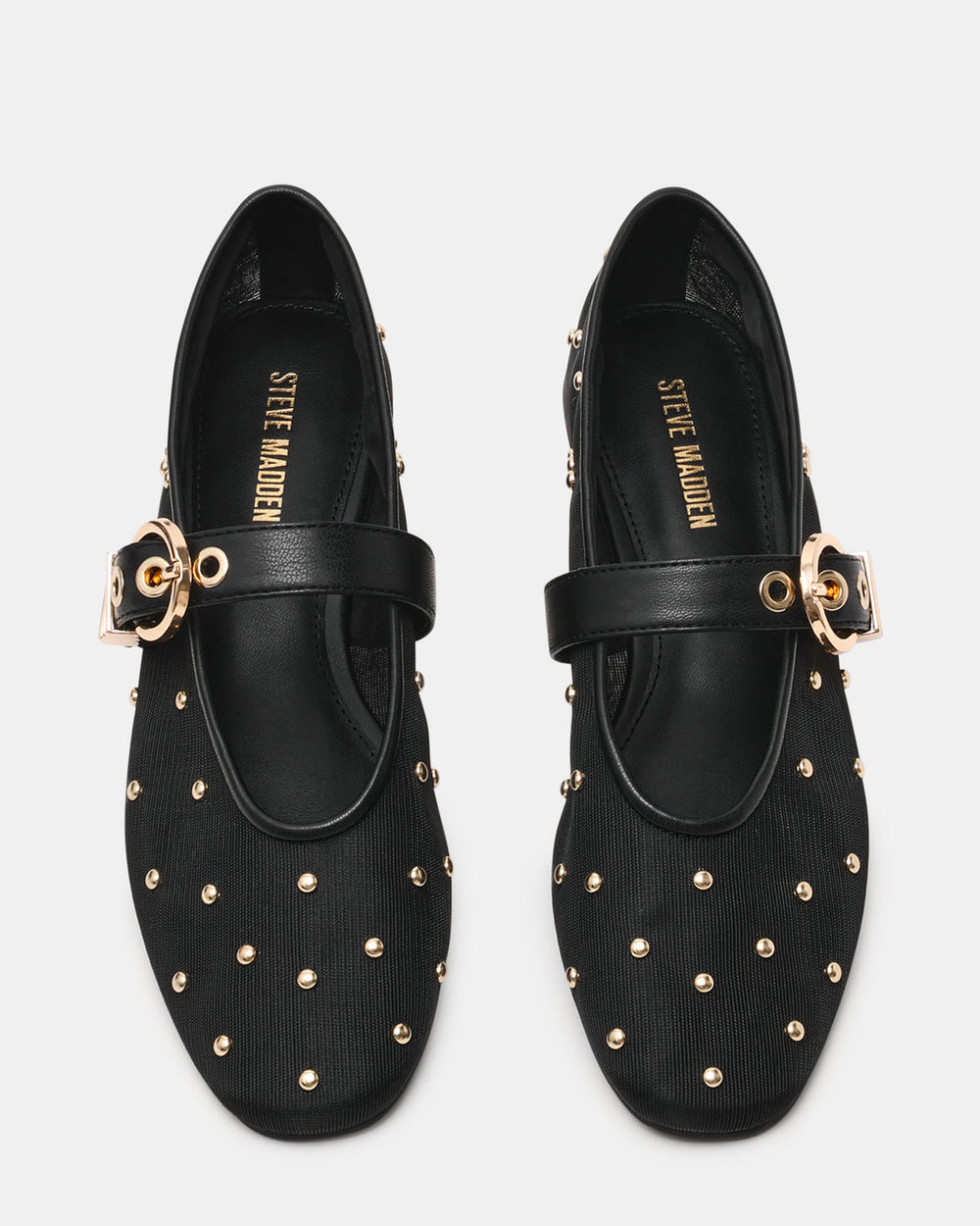 LUCIA Stud Black Multi Mesh Mary Jane Ballet Women's Flat