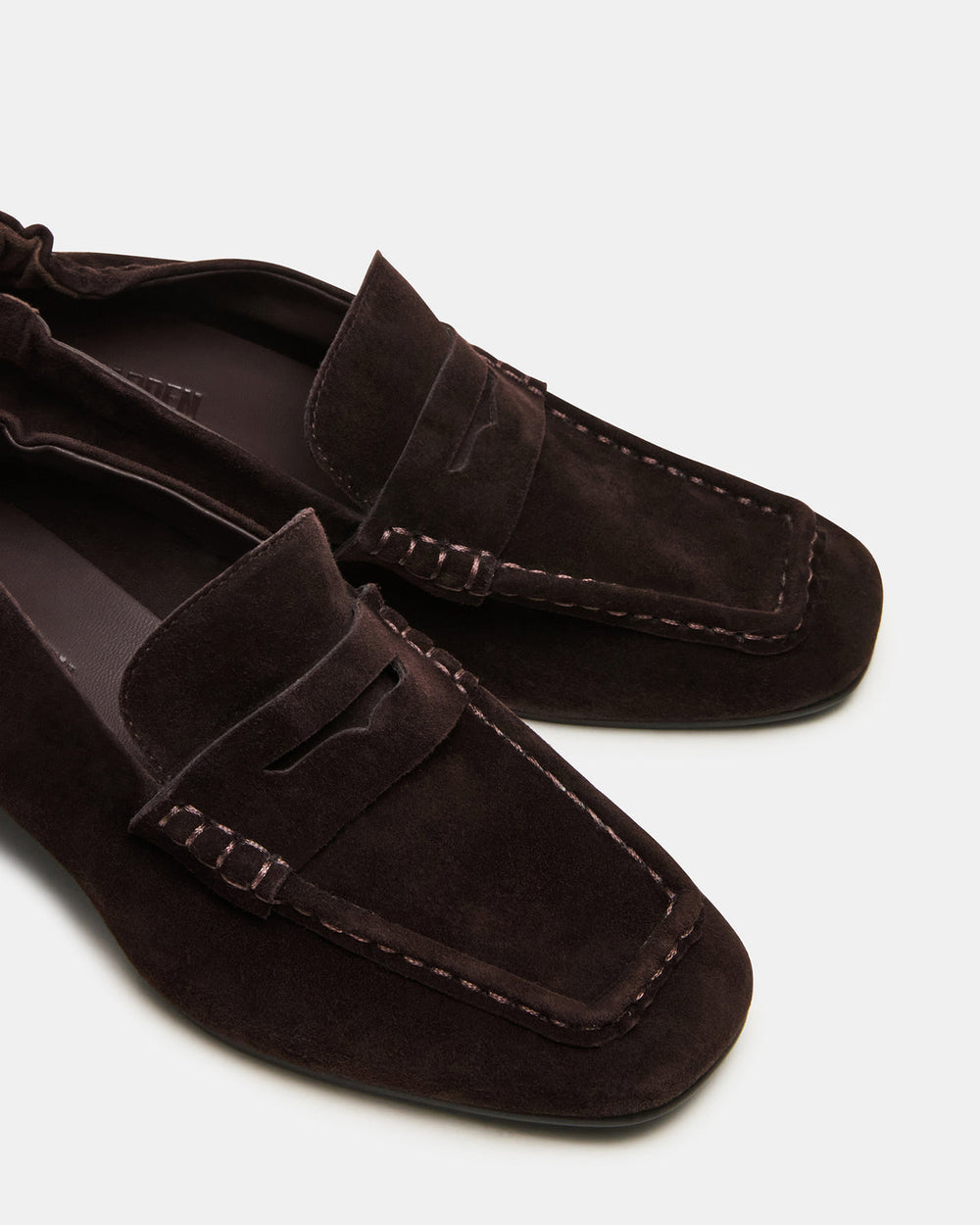 ESTEE Brown Suede Square-Toe Heeled Women's Loafer