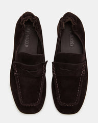 ESTEE Brown Suede Square-Toe Heeled Women's Loafer