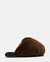 POOF Brown Slip-On Faux Fur Mule Women's Flat