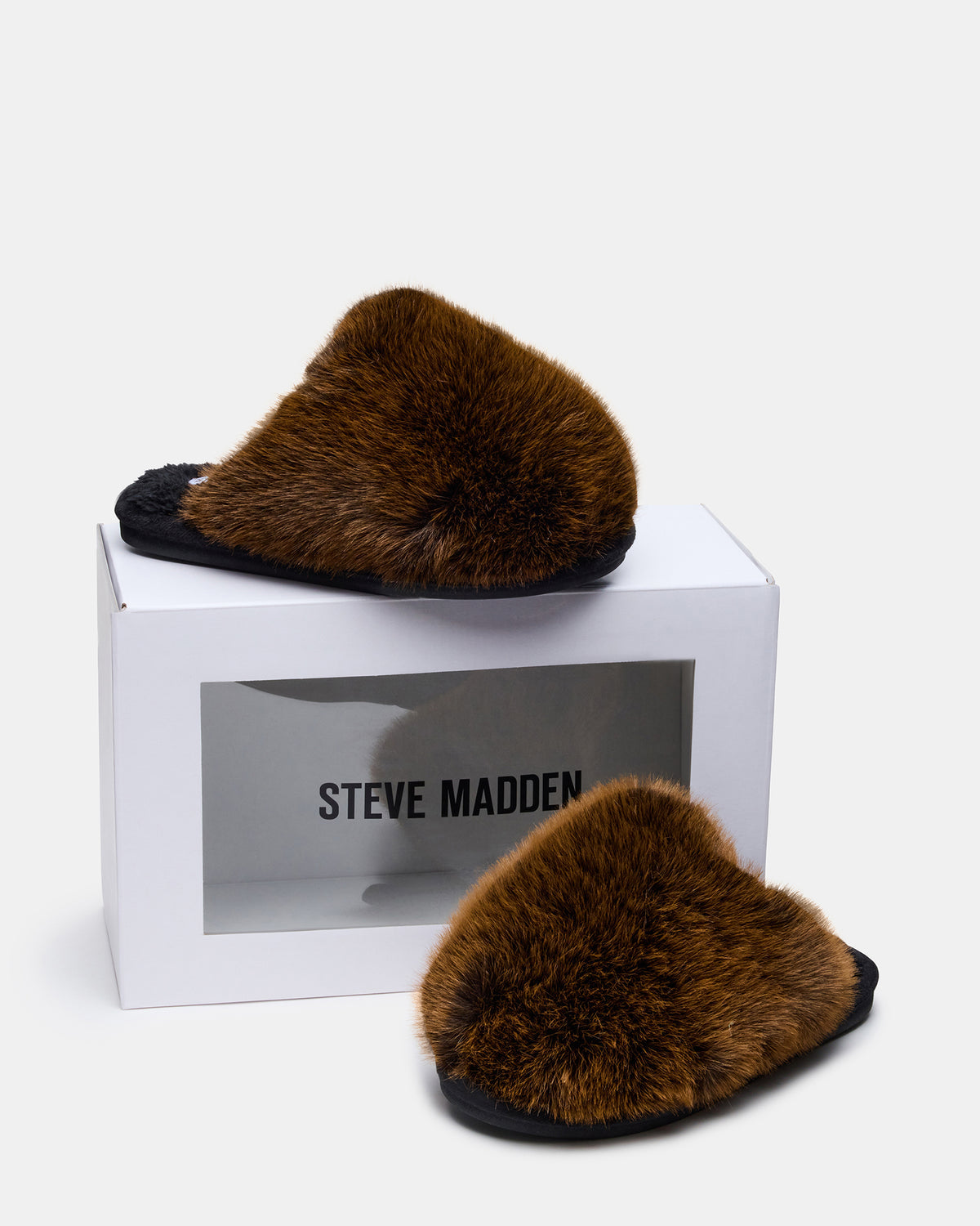 POOF Brown Slip-On Faux Fur Mule Women's Flat