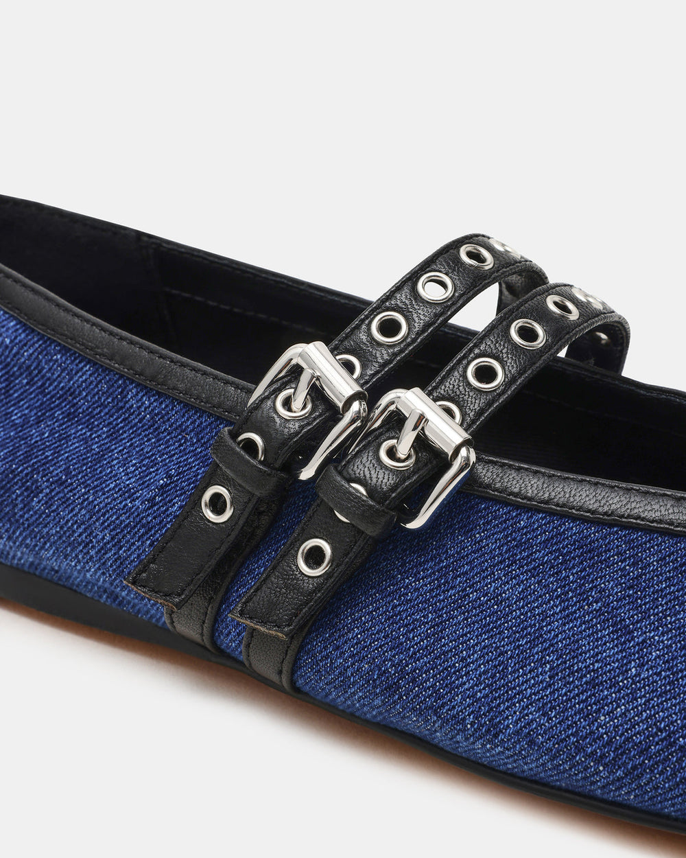 LYDIA Cap Black Denim Mary Jane Ballet Women's Flat