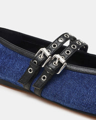 LYDIA Cap Black Denim Mary Jane Ballet Women's Flat
