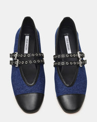 LYDIA Cap Black Denim Mary Jane Ballet Women's Flat