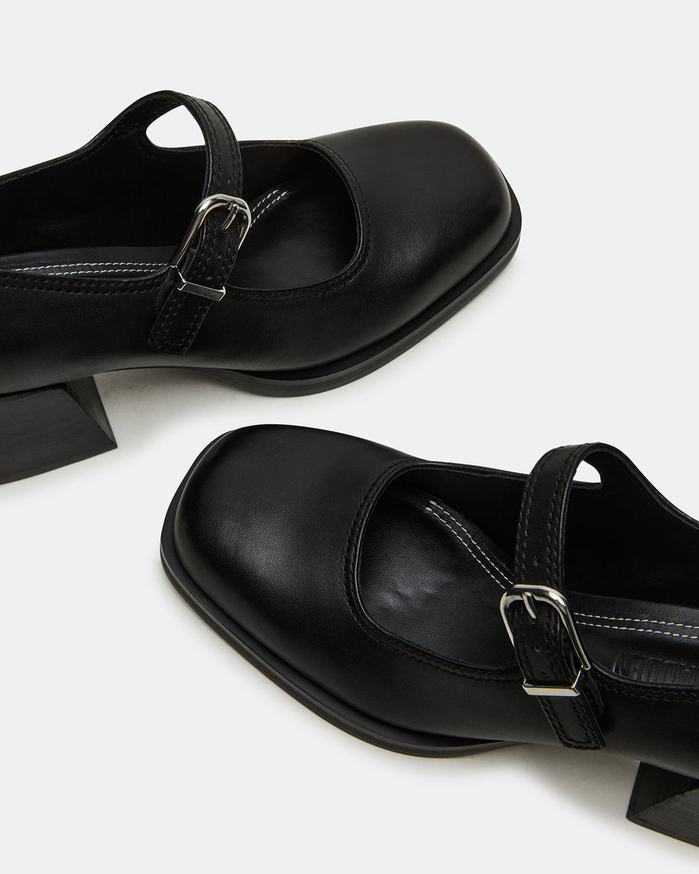 LISBON Black Leather Square-Toe Mary Jane Women's Loafer