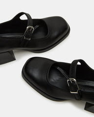 LISBON Black Leather Square-Toe Mary Jane Women's Loafer