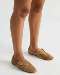 LYDIA Taupe Suede Square-Toe Mary Jane Ballet Women's Flat