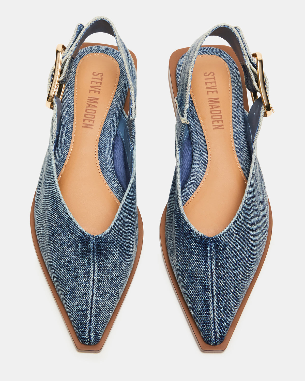 SHAY Denim Fabric Pointed-Toe Slingback Ballet Women's Flat