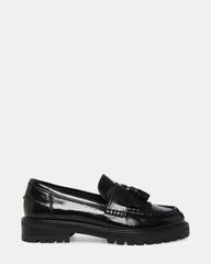MINKA Black Leather Women's Platform Lug Sole Loafer