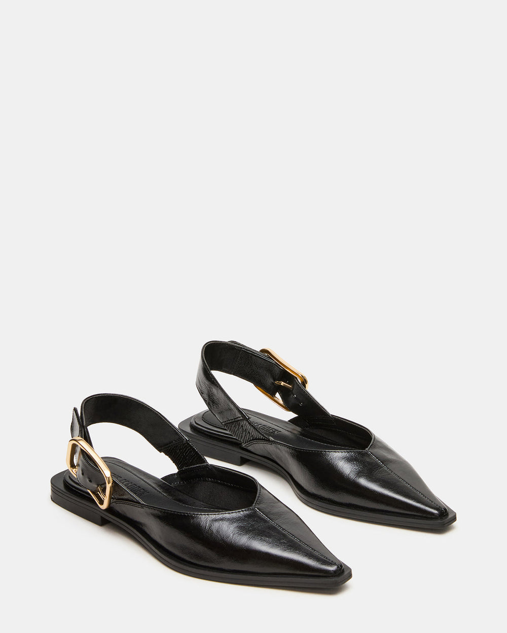 SHAY Black Leather Pointed-Toe Slingback Ballet Women's Flat