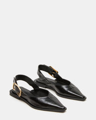 SHAY Black Leather Pointed-Toe Slingback Ballet Women's Flat