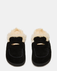 TOBIN Faux Fur Black Suede Slip-On Mule Women's Flat