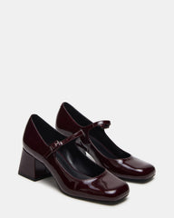 DARCEY Wine Patent Square-Toe Mary Jane Block Heel Women's Loafer