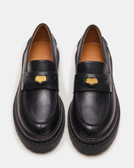 RAFTUS Black Leather Platform Lug Women's Loafer