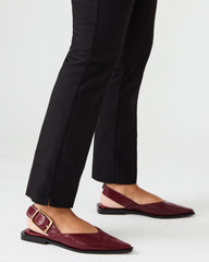 SHAY Burgundy Leather Pointed-Toe Slingback Ballet Women's Flat